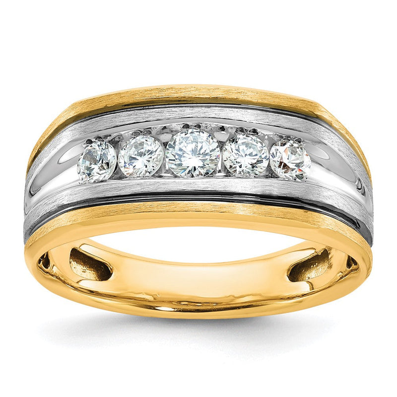10K Bicolor Ibgoodman mit Schwarz Rhodium Herren Poliert Satiniert und Gerillt 5-stone 1/2 Karat A Qualität Diamant Ring