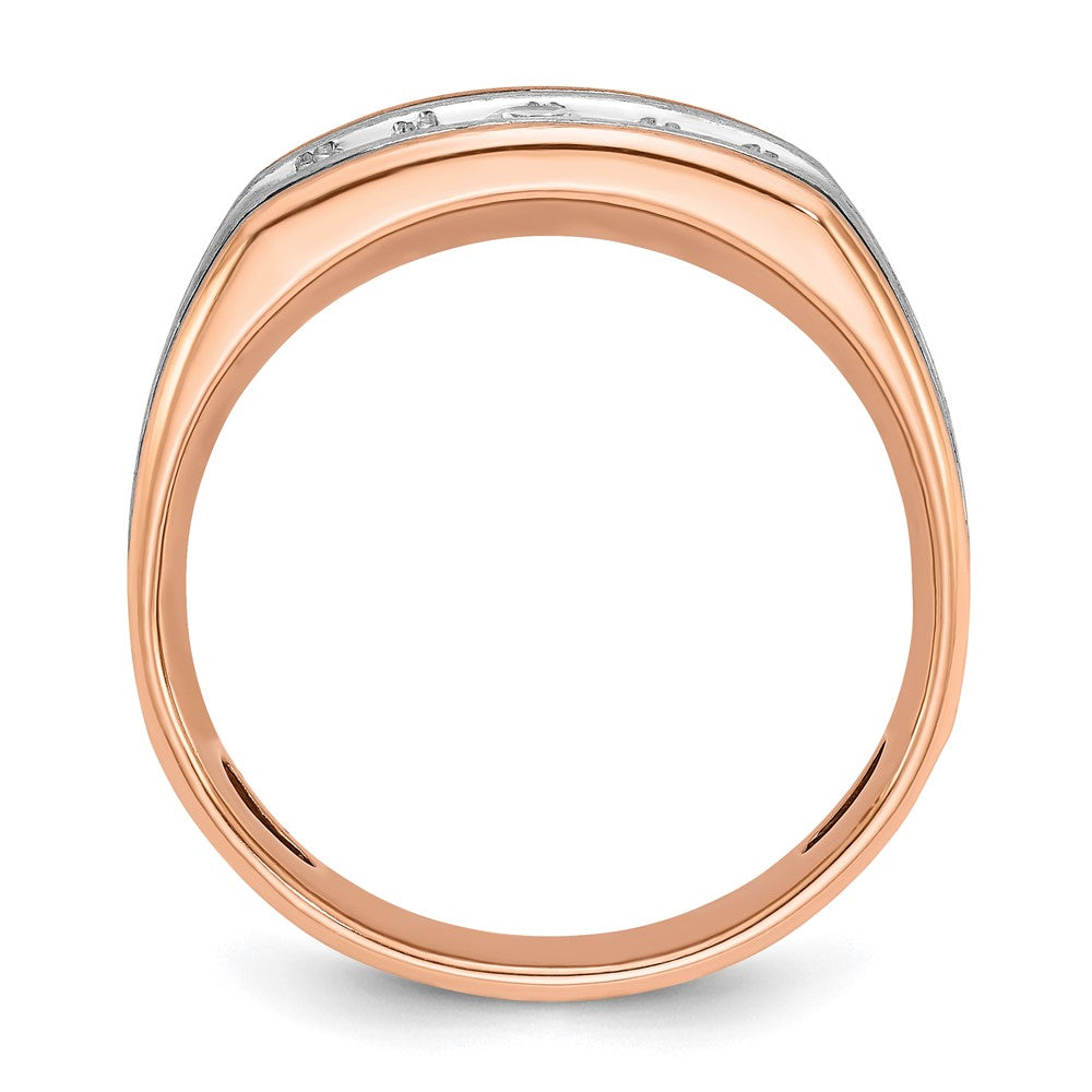 14K Weiß-/Roségold Zweifarbiger Ring für Herren mit schwarzer Rhodiumbeschichtung, satiniert, 0,5K Diamant