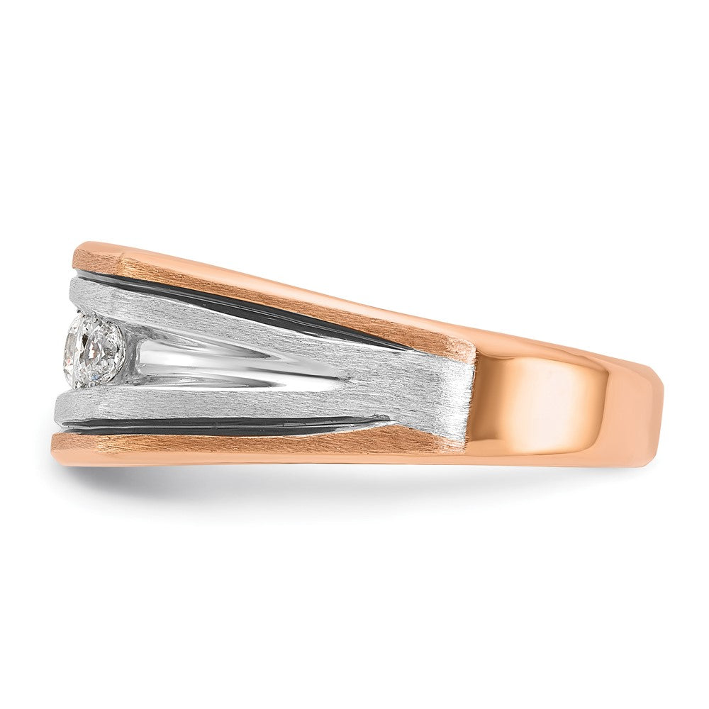 14K Weiß-/Roségold Zweifarbiger Ring für Herren mit schwarzer Rhodiumbeschichtung, satiniert, 0,5K Diamant