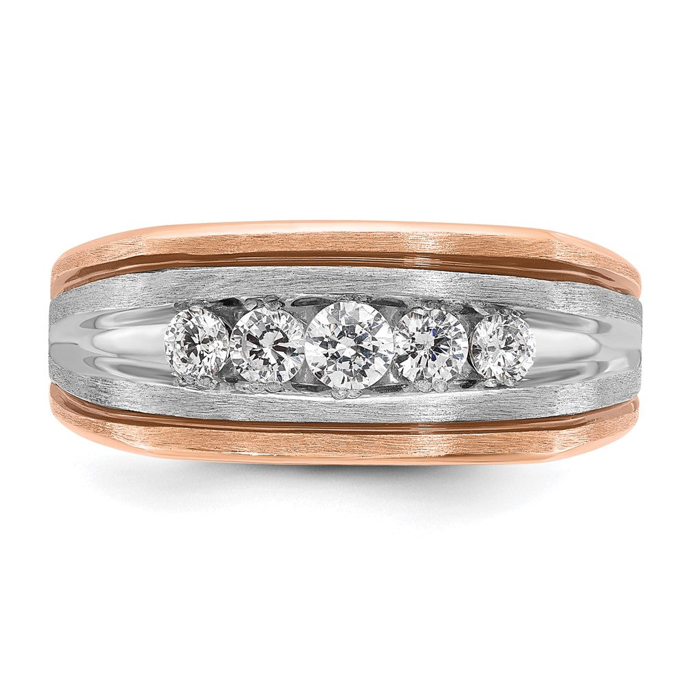 14K Weiß-/Roségold Zweifarbiger Ring für Herren mit schwarzer Rhodiumbeschichtung, satiniert, 0,5K Diamant