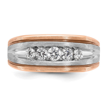 14K Weiß-/Roségold Zweifarbiger Ring für Herren mit schwarzer Rhodiumbeschichtung, satiniert, 0,5K Diamant