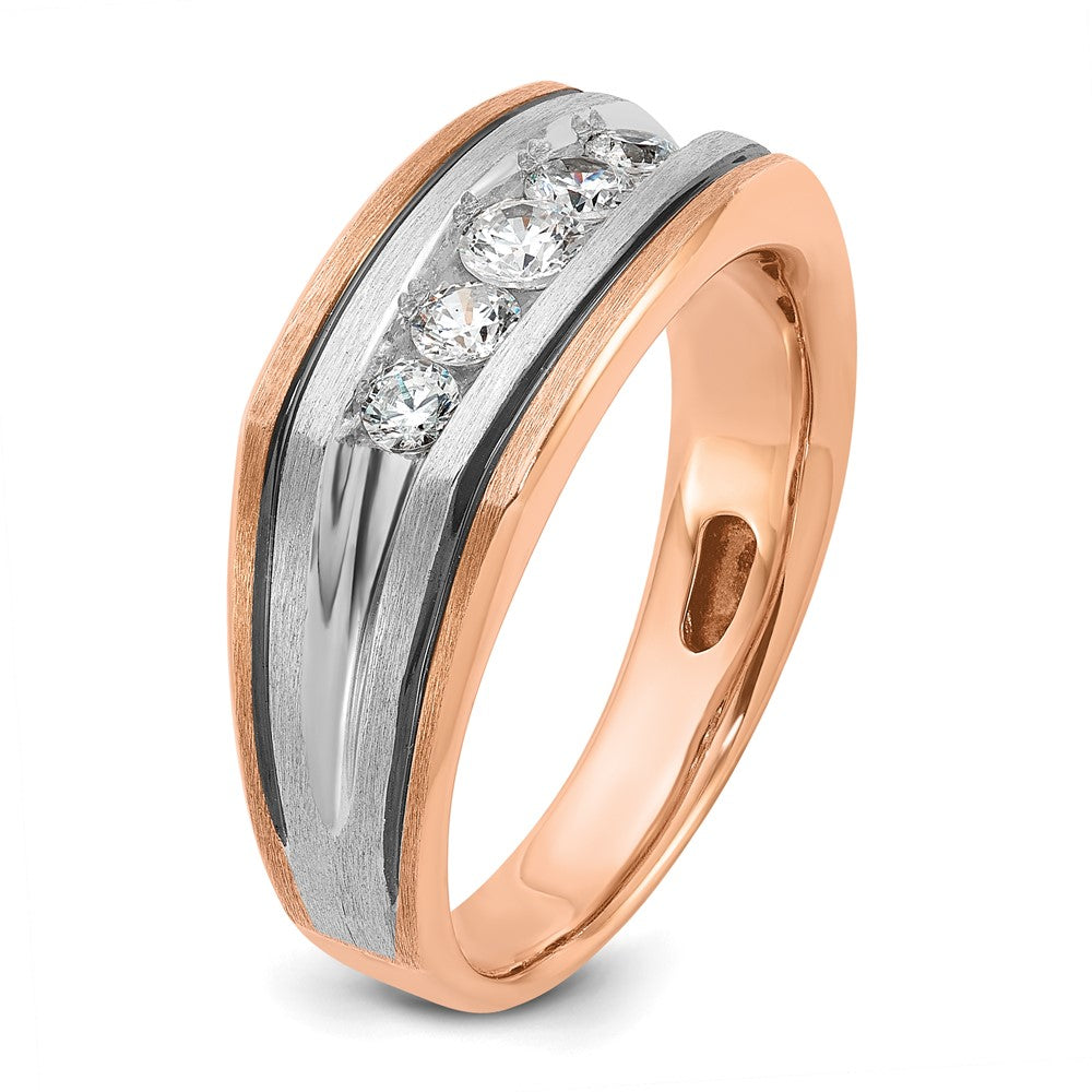 14K Weiß-/Roségold Zweifarbiger Ring für Herren mit schwarzer Rhodiumbeschichtung, satiniert, 0,5K Diamant