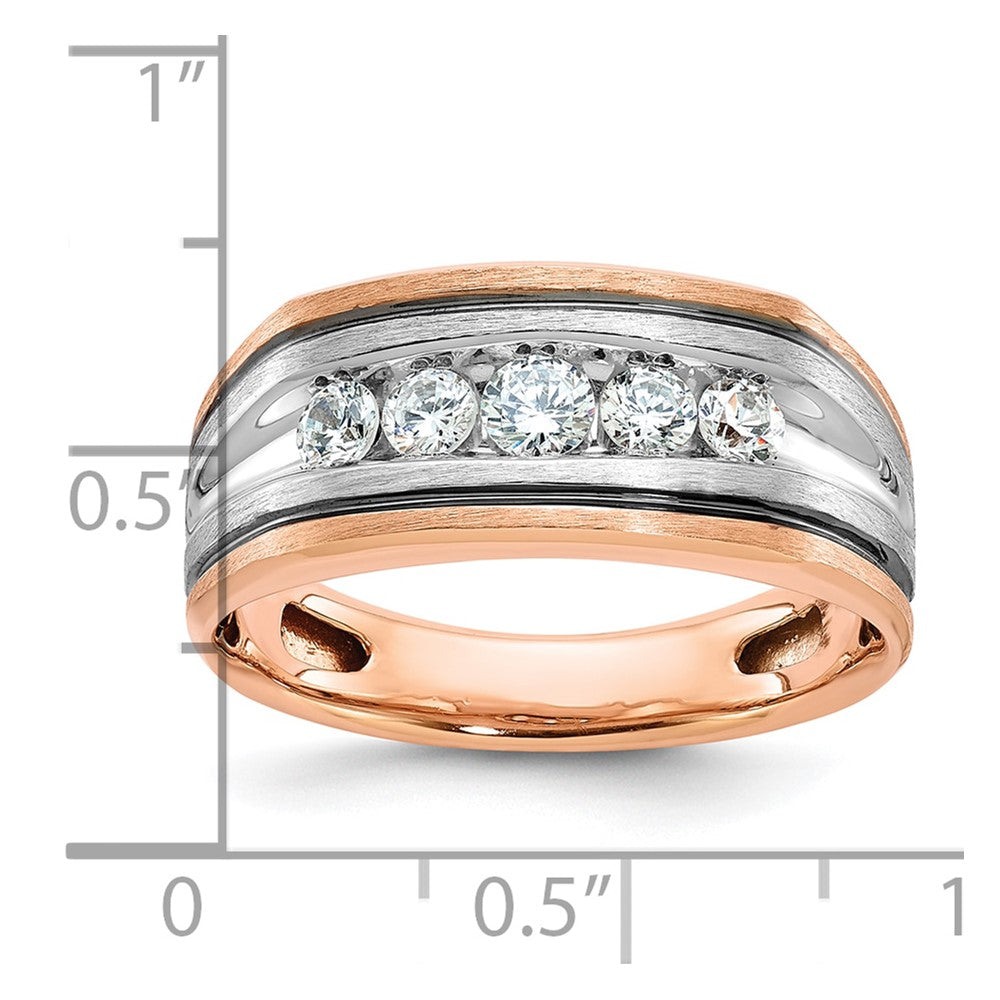 14K Weiß-/Roségold Zweifarbiger Ring für Herren mit schwarzer Rhodiumbeschichtung, satiniert, 0,5K Diamant