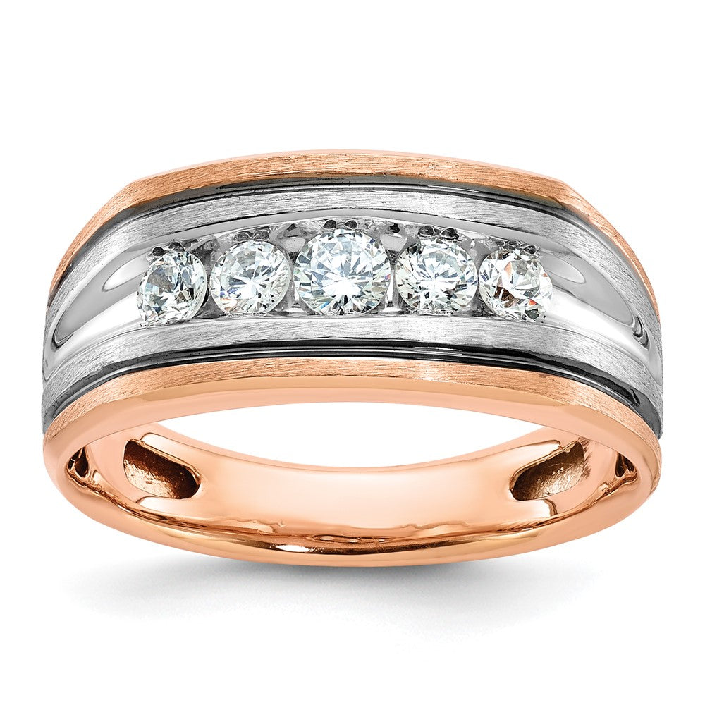 14K Weiß-/Roségold Zweifarbiger Ring für Herren mit schwarzer Rhodiumbeschichtung, satiniert, 0,5K Diamant
