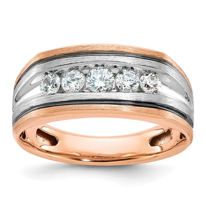 14K Weiß-/Roségold Zweifarbiger Ring für Herren mit schwarzer Rhodiumbeschichtung, satiniert, 0,5K Diamant