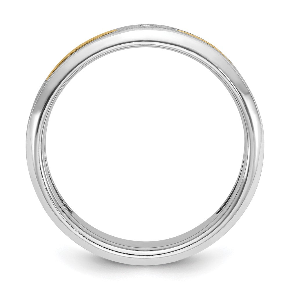 14K Bicolor Gold Herren-Ring, poliert und satiniert, mit Diamanten, komplett besetzt