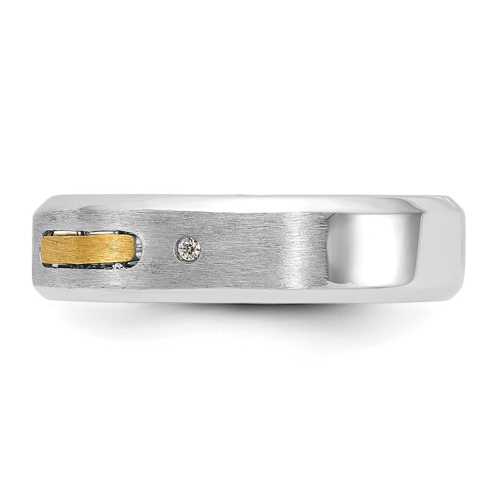 14K Bicolor Gold Herren-Ring, poliert und satiniert, mit Diamanten, komplett besetzt