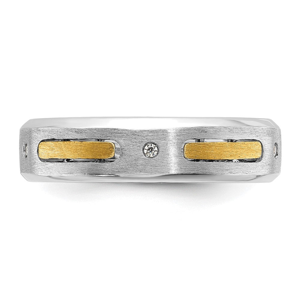 14K Bicolor Gold Herren-Ring, poliert und satiniert, mit Diamanten, komplett besetzt
