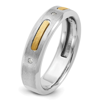 14K Bicolor Gold Herren-Ring, poliert und satiniert, mit Diamanten, komplett besetzt