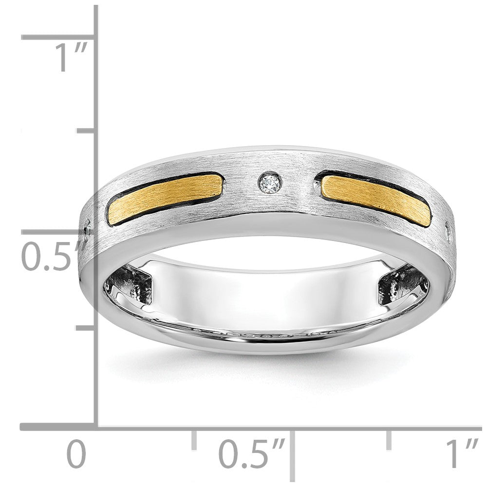 14K Bicolor Gold Herren-Ring, poliert und satiniert, mit Diamanten, komplett besetzt