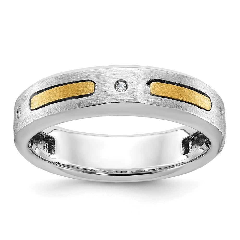 14K Bicolor Gold Herren-Ring, poliert und satiniert, mit Diamanten, komplett besetzt