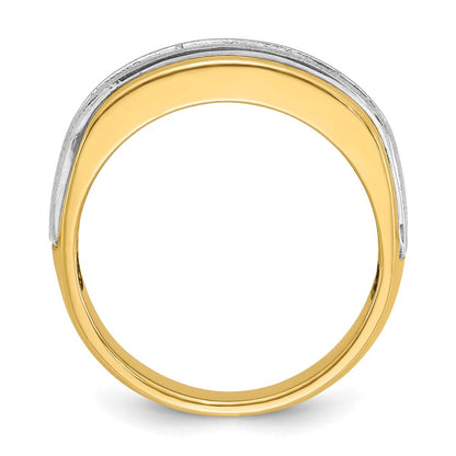 14K Bicolor-Gold Herren-Ring, poliert und satiniert, mit 0,75 ct. Diamanten