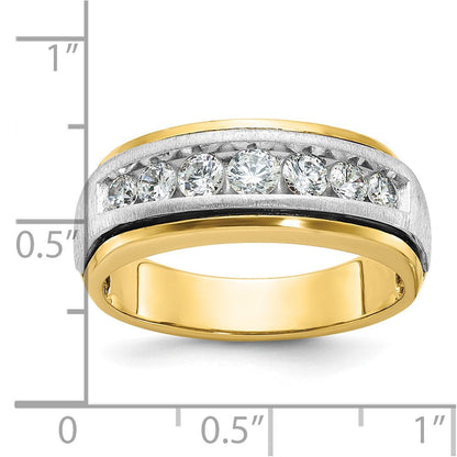 14K Bicolor-Gold Herren-Ring, poliert und satiniert, mit 0,75 ct. Diamanten
