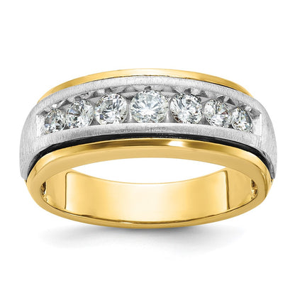 14K Bicolor-Gold Herren-Ring, poliert und satiniert, mit 0,75 ct. Diamanten