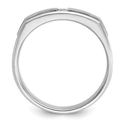 14K Weißgold Herren-Ring, poliert, antik und satiniert, 0,10K Diamant