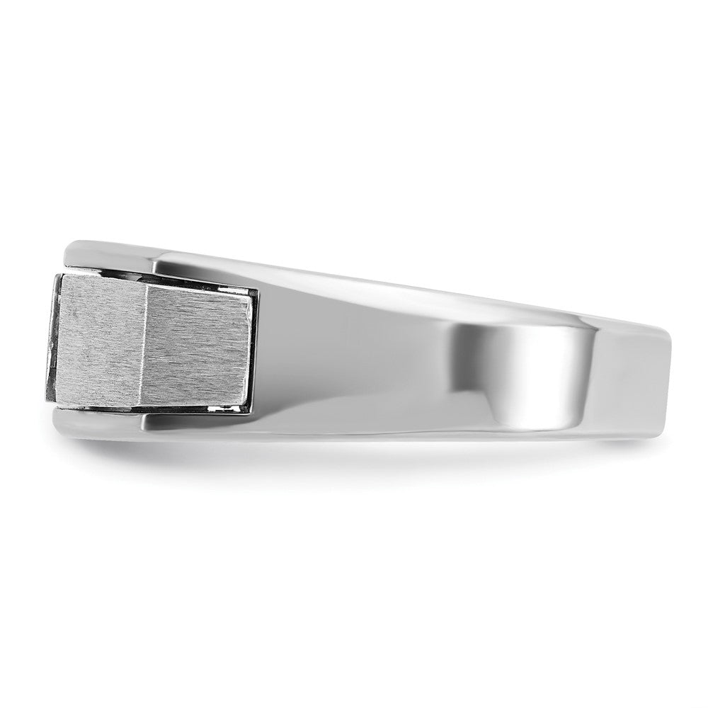 14K Weißgold Herren-Ring, poliert, antik und satiniert, 0,10K Diamant