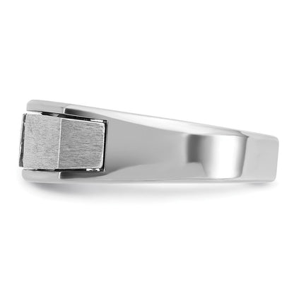 14K Weißgold Herren-Ring, poliert, antik und satiniert, 0,10K Diamant