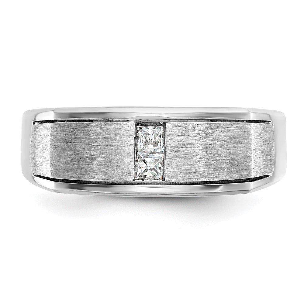 14K Weißgold Herren-Ring, poliert, antik und satiniert, 0,10K Diamant