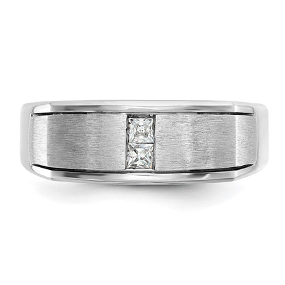 14K Weißgold Herren-Ring, poliert, antik und satiniert, 0,10K Diamant