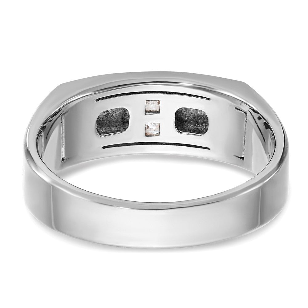 14K Weißgold Herren-Ring, poliert, antik und satiniert, 0,10K Diamant