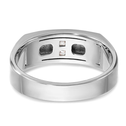 14K Weißgold Herren-Ring, poliert, antik und satiniert, 0,10K Diamant