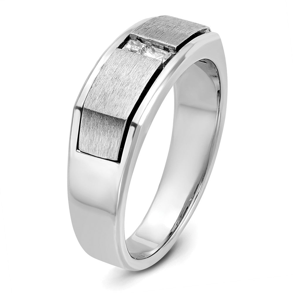 14K Weißgold Herren-Ring, poliert, antik und satiniert, 0,10K Diamant