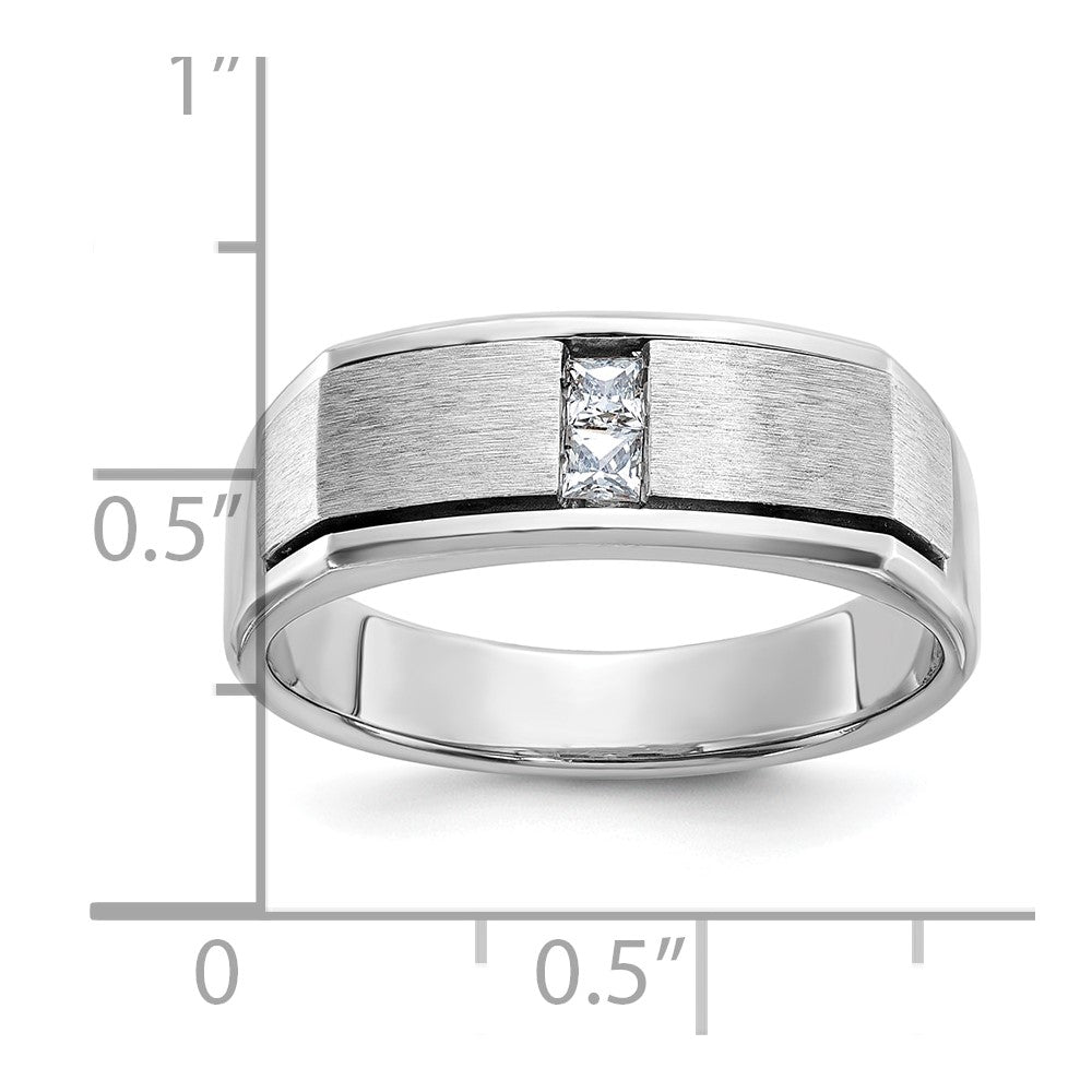 14K Weißgold Herren-Ring, poliert, antik und satiniert, 0,10K Diamant