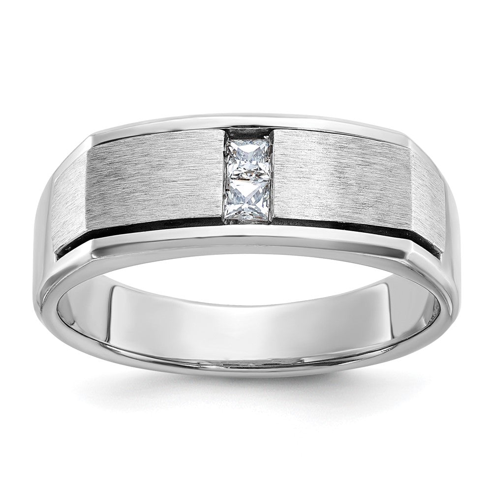 14K Weißgold Herren-Ring, poliert, antik und satiniert, 0,10K Diamant
