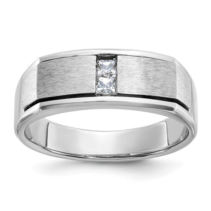 14K Weißgold Herren-Ring, poliert, antik und satiniert, 0,10K Diamant