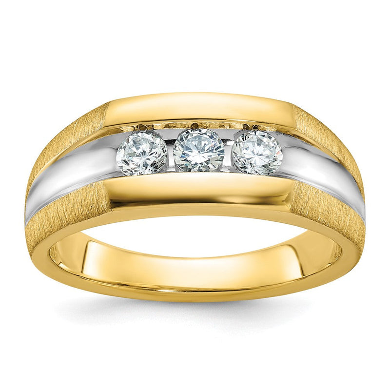 14K Gelbgold & Rhodiniertes Gold mit Weiß-Rhodinierung Herren-Ring mit 0,5K Diamanten, komplett besetzt
