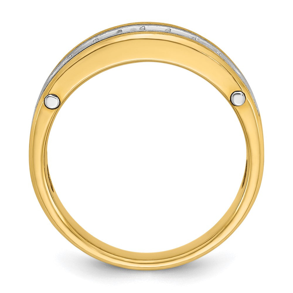 14K Bicolor-Gold Herren-Ring, poliert und satiniert, mit 0,5K Diamanten, komplett besetzt
