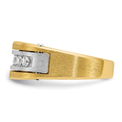 14K Bicolor-Gold Herren-Ring, poliert und satiniert, mit 0,5K Diamanten, komplett besetzt