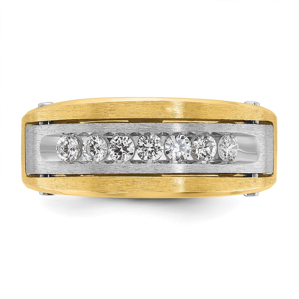 14K Bicolor-Gold Herren-Ring, poliert und satiniert, mit 0,5K Diamanten, komplett besetzt