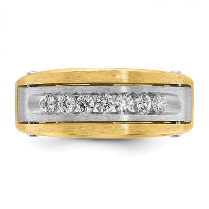 14K Bicolor-Gold Herren-Ring, poliert und satiniert, mit 0,5K Diamanten, komplett besetzt