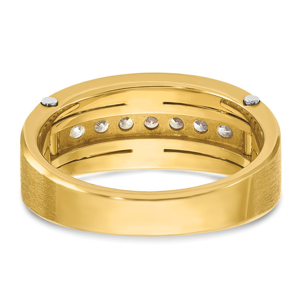 14K Bicolor-Gold Herren-Ring, poliert und satiniert, mit 0,5K Diamanten, komplett besetzt