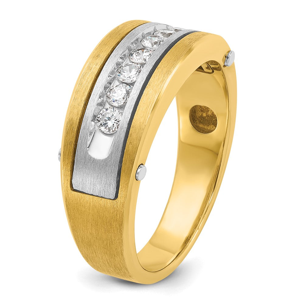 14K Bicolor-Gold Herren-Ring, poliert und satiniert, mit 0,5K Diamanten, komplett besetzt