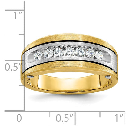 14K Bicolor-Gold Herren-Ring, poliert und satiniert, mit 0,5K Diamanten, komplett besetzt