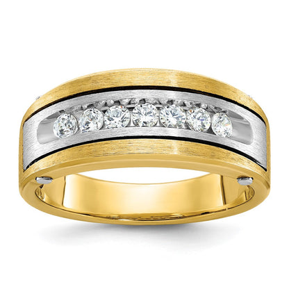 14K Bicolor-Gold Herren-Ring, poliert und satiniert, mit 0,5K Diamanten, komplett besetzt