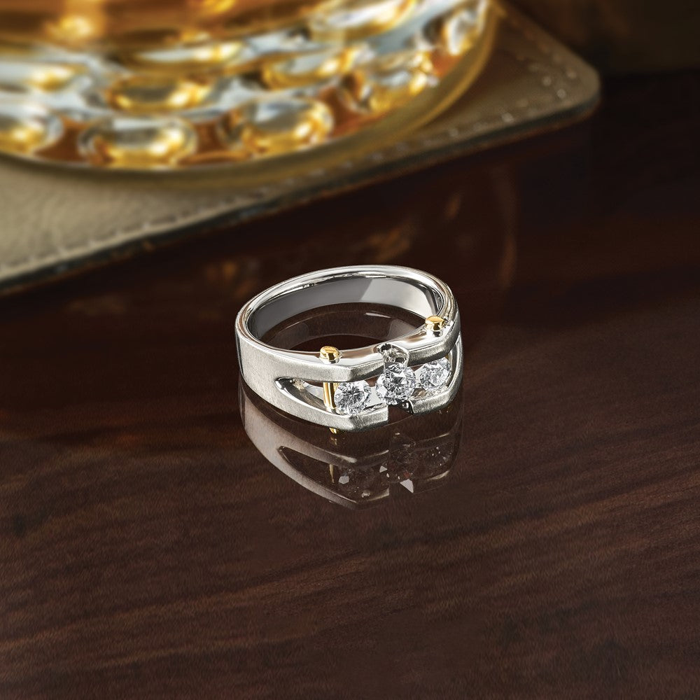 14K Bicolor-Gold Herren-Ring, poliert und satiniert, mit 0,75 ct. Diamanten