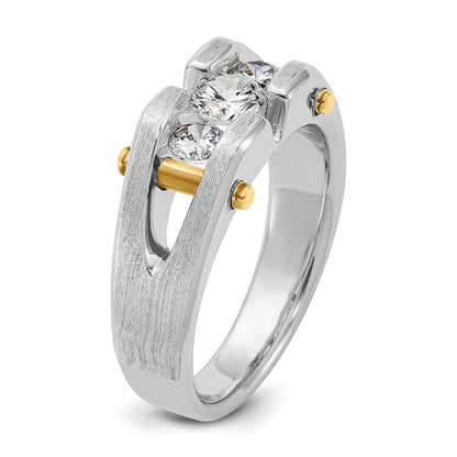 14K Bicolor-Gold Herren-Ring, poliert und satiniert, mit 0,75 ct. Diamanten