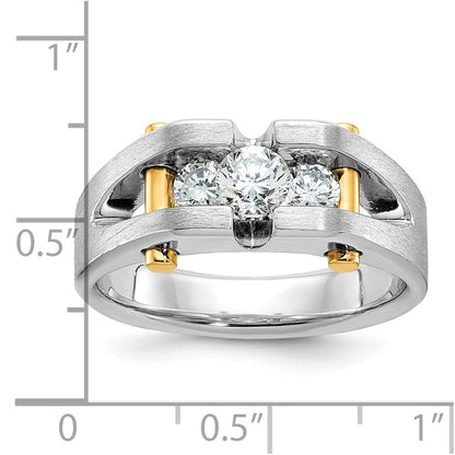 14K Bicolor-Gold Herren-Ring, poliert und satiniert, mit 0,75 ct. Diamanten