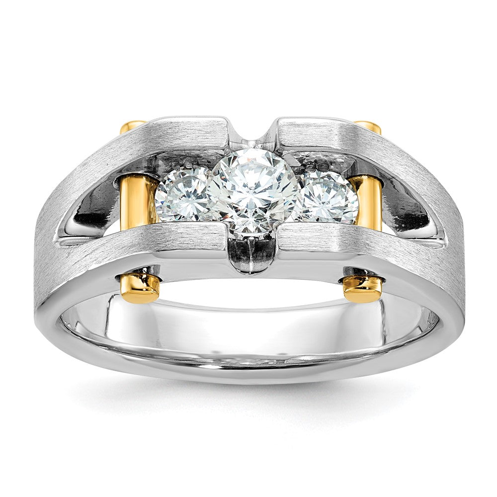 14K Bicolor Ring mit 0,75 ct. Laborgezüchteten Diamanten VS/SI+ G+, Three-Stone, poliert und ausgeschnitten, für Herren