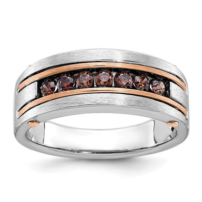 10K Bicolor Ibgoodman Weiß und Roségold Herren Poliert Satiniert 7-stone 1/2 Karat Braun Diamant Ring