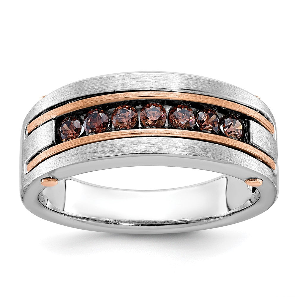 14K Weiß-/Roségold Herren-Ring mit 0,5K braunen Diamanten, satiniert