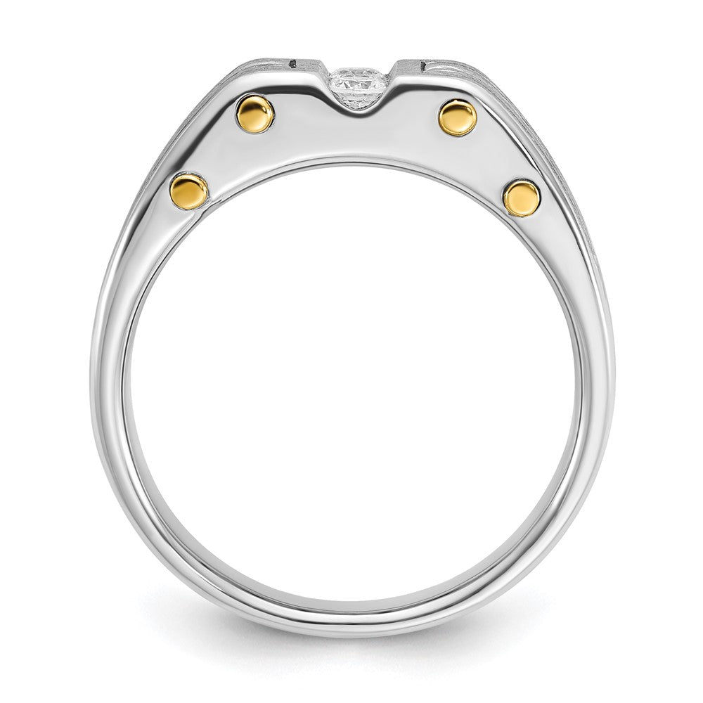 14K Bicolor Gold Herren-Ring, poliert und satiniert, mit 0,25K Diamanten, komplett besetzt