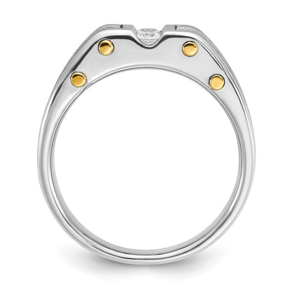 14K Bicolor Gold Herren-Ring, poliert und satiniert, mit 0,25K Diamanten, komplett besetzt