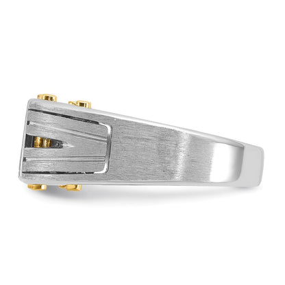 14K Bicolor Gold Herren-Ring, poliert und satiniert, mit 0,25K Diamanten, komplett besetzt