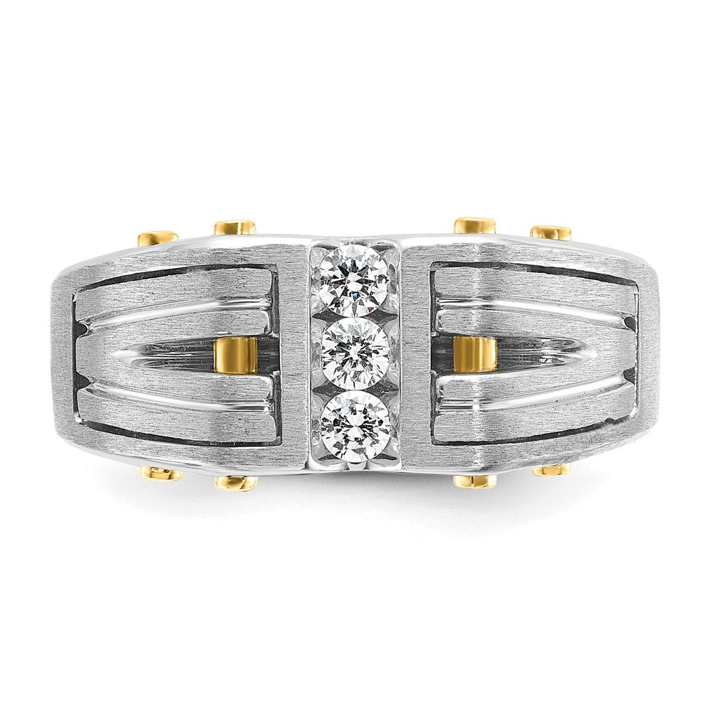 14K Bicolor Gold Herren-Ring, poliert und satiniert, mit 0,25K Diamanten, komplett besetzt