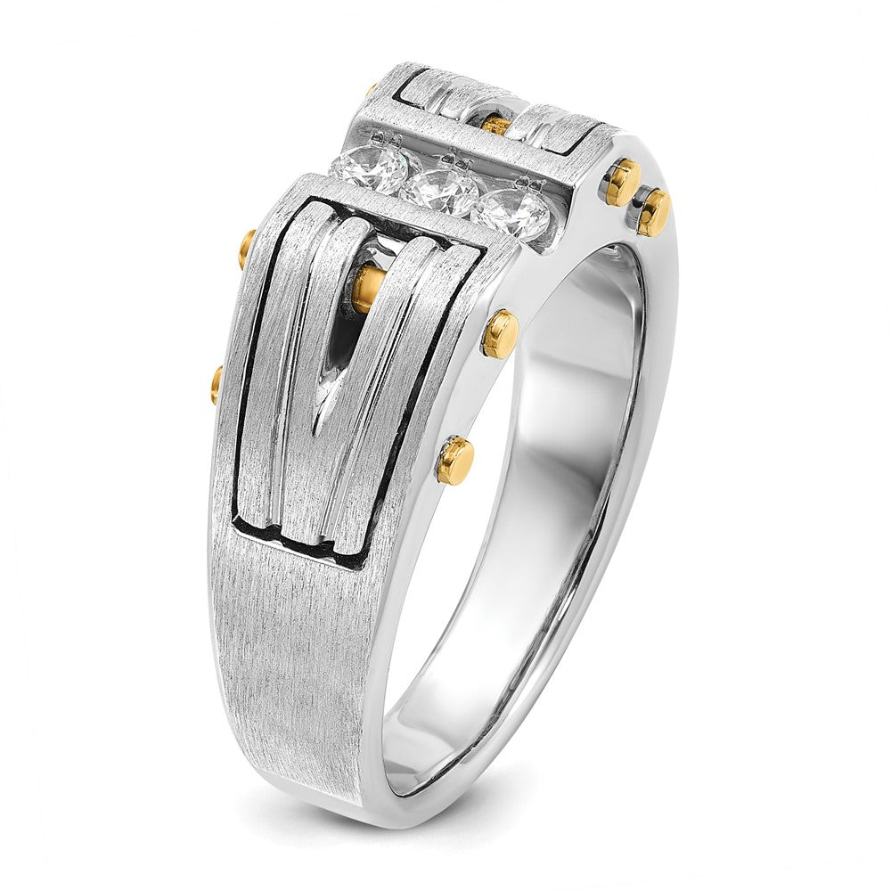 14K Bicolor Gold Herren-Ring, poliert und satiniert, mit 0,25K Diamanten, komplett besetzt