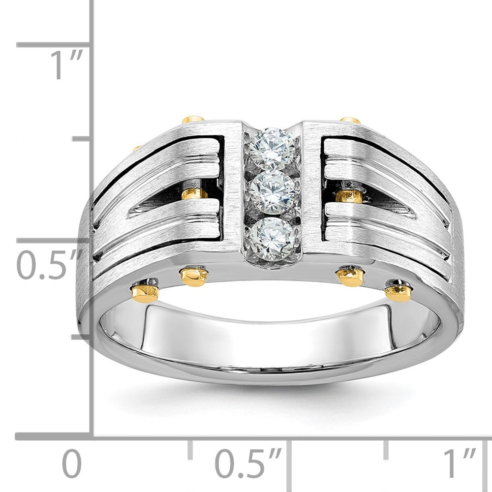 14K Bicolor Gold Herren-Ring, poliert und satiniert, mit 0,25K Diamanten, komplett besetzt